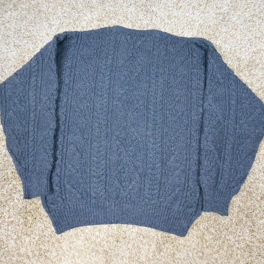 Inis Crafts Aran Knit Fisherman Cable Knit Sweater Mens Large Blue Wool Ireland